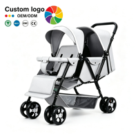 Poussette double premium modèle A3-1, cadre en acier inoxydable, acier à haute teneur en carbone, poignée réversible, pliage à une touche, double siège avant