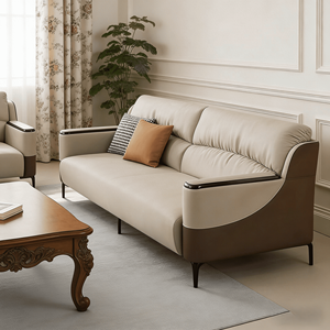 Sofá de Cuero Moderno Minimalista Marrón y Blanco de 2 Plazas con Sillones, Muebles de Lujo <span class=keywords><strong>para</strong></span> Sala de Estar, Oficina en Casa, Hotel, Juego de Sofás - Product Image 2