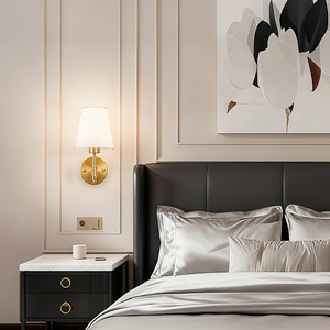 Modern <b>Wall</b> Lamp Copper Body White Shade Touch Control <b>Dimmable</b> <b>Led</b> <b>Wall</b> Mounted Bedroom Living Room <b>Lighting</b> - Product Image 1