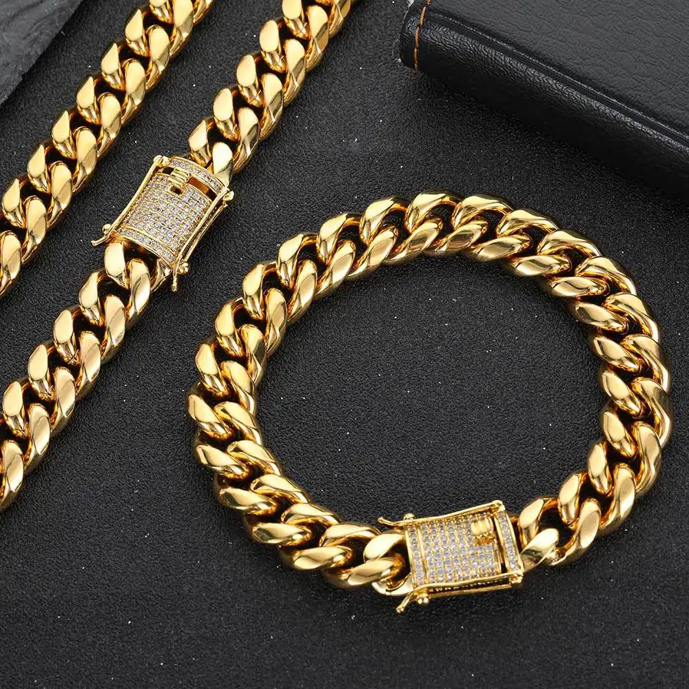 Hot Sale Heren Rvs Monaco Ketting Hiphop Oro Laminado 14K 18K Vergulde Miami Curb Cuban Link Ketting Voor Mannen