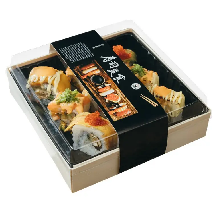 Embalagem de madeira descartável, almoço, caixa japonesa tirar sushi box de papel/