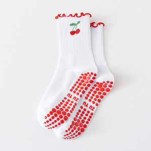 Ankle Anti slip Ruffle Design Embroidery Custom logo Cotton Girls Silicone Ballet <b>Yoga</b> <b>Pilates</b> Grip Socks - Product Image 4