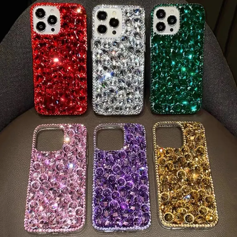 Prix raisonnable pour les étuis iphone luxe bling 15 pro max 14 13Pro étui de téléphone en strass fait à la main pour samsung S24 pour dame