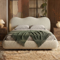 Lit rembourré en tissu amovible et lavable de style français, lit king-size de 1,8 m pour usage domestique, hôtel, ensemble de lit moderne blanc crème à vendre