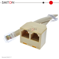 6P6C RJ12 Male ke Dual Female, adaptor ekstensi telepon konektor kabel Splitter untuk Modem faks telepon rumah