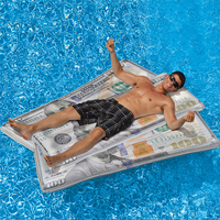 Flotteur de piscine gonflable géant en forme de billet de 100 dollars, matelas flottant pour la natation, radeau avec porte-gobelet, PVC résistant, pour adultes