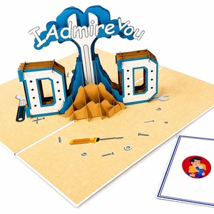 Carte de vœux pop-up 3D pour papa, je t'admire, carte en papier faite à la main pour la fête des pères - Product Image 4