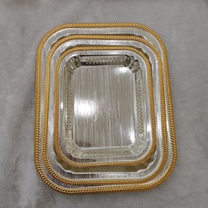Plateau d'usine Shubin plateau en métal <span class=keywords><strong>gris</strong></span> ovale en <span class=keywords><strong>acier</strong></span> inoxydable argenté de luxe léger personnalisé plateau en métal de service hôtelier haut de gamme - Product Image 6