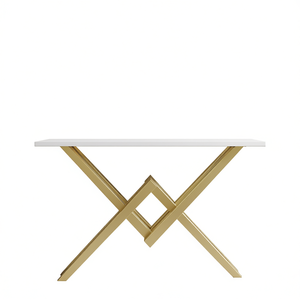 Mesa Consola Rectangular Blanca con Base en X de Metal Dorado, Mueble Moderno para Sala de Estar, Decoración de Entrada - Product Image 1