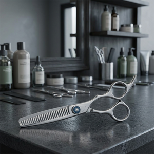 Ciseaux professionnels pour la retouche des cheveux, en acier inoxydable, 32 dents, manche long, pour droitiers, pointe arrondie, usage en salon - Product Image 2