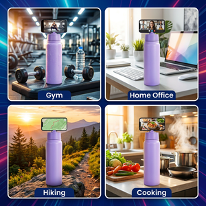 Botella de Agua para Gimnasio con Soporte Magnético Ajustable para Teléfono, para Videollamadas, Vlogging, Gimnasio, Lavanda, 24 oz - Product Image 4