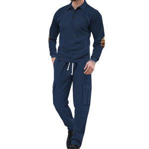 Ensemble deux pièces décontracté pour homme, polo à manches longues, noir, polyester, coupe ample, vêtements de travail, vêtements de loisirs DF-4447 - Product Image 2