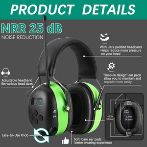 Casque de protection auditive Bluetooth 5.4, 25 dB NRR, protège-oreilles de sécurité mains libres avec musique et fonction téléphone pour la tonte, les ateliers - Product Image 3