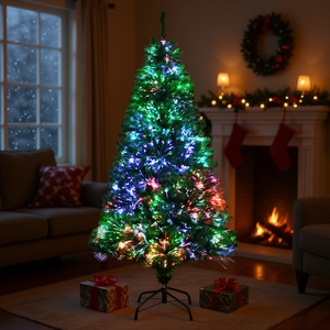 Árbol de Navidad Artificial de Fibra Óptica de 1.5 m con Luces LED Multicolores, Decoración Elegante para Interiores, Base con Enchufe - Product Image 2