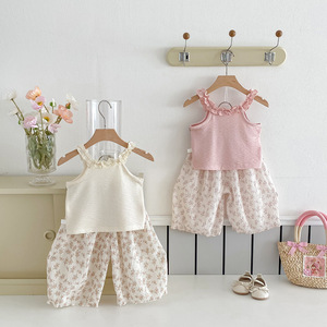 Yazlık Bebek Kız Çocuk Kolsuz Bluz ve Pantolon 2 Parça Takım Bebek Giyim Seti Moda Bebek Kıyafetleri - Product Image 5