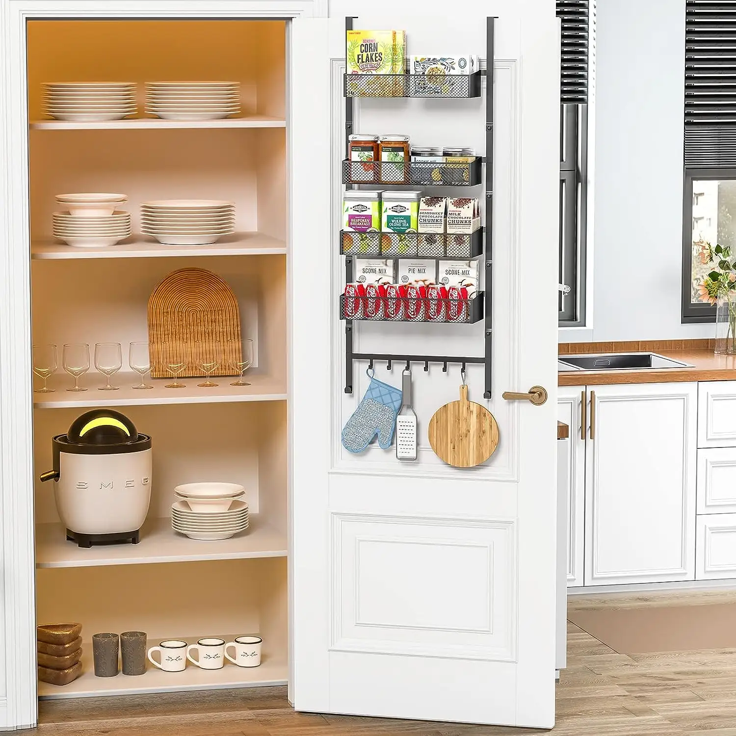 6 Tier over the Door Organizer Storage with Detachable Frame Space Saving Hanging Spice pantry Rack