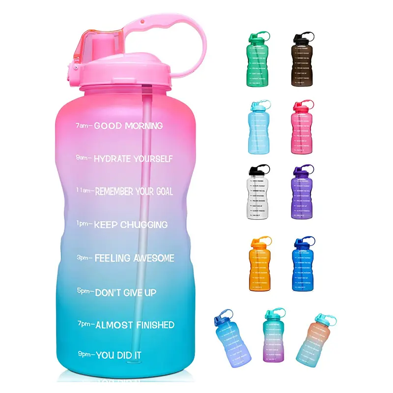 JZYZ Cold 1 litro 5 litri 2l Bpa Free glassato Glass Time Marker pieghevole Sport Colapsable bottiglia di acqua potabile in plastica