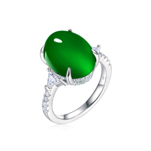 FYJZ263610 แหวนคาโบชองสไตล์จีนอเนกประสงค์ประดับด้วยแคลซิโดนีสีเขียวธรรมชาติ - Product Image 1