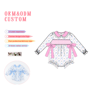 Puresun Smocked abbigliamento per bambini Boutique per bambine vestiti invernali ricamati tutine di cotone per bambini all'ingrosso - Product Image 2