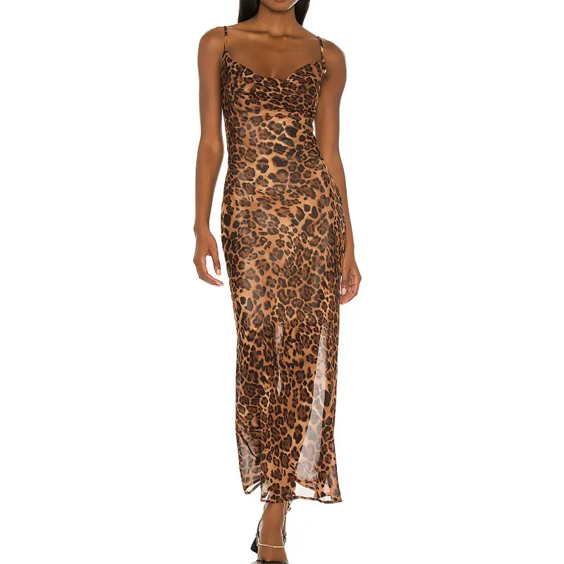Dresses women formal custom fashion sleeveless cowl neck woman leopard print party maxi casual dress
