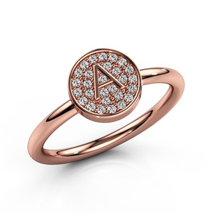 Anello minimalista con lettera A per donna, tono rosa, design con intarsi scintillanti, gioielli alla moda - Product Image 2
