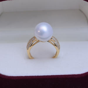 Anillo de Perlas Redondas de Agua Dulce Blancas de 11-12 mm de Edison Zhuji, Luz Intensa, Pequeñas Imperfecciones, Anillo de Plata S925 - Product Image 2