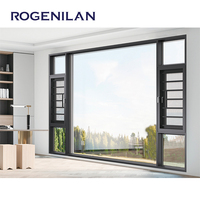 Ventanas abatibles de aluminio de fábrica de China Rogenilan, precio de ventana abatible de vidrio templado con barra de seguridad que se puede abrir