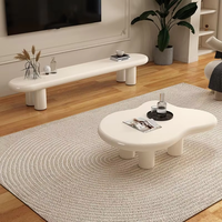 Ensemble Table Basse Moderne Crème Blanc Design Nuage Ondulé pour Salon