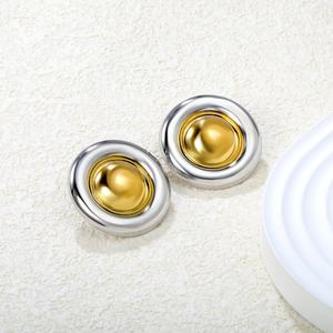 Boucles d'oreilles tendance en acier inoxydable plaqué or PVD 18 carats, bijoux ronds lisses bicolores pour femmes - Product Image 4