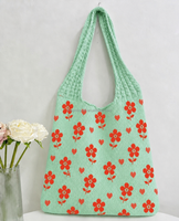 Sac fourre-tout en tricot à motif floral 'Plage Côtier' Vert menthe, Sac à bandoulière floral, Logo personnalisé, Couleur, Taille, Faible MOQ, Marque privée, Vente en gros