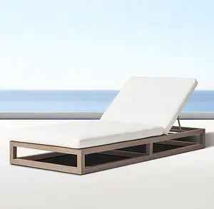 Cama de playa de madera de teca para exteriores, diván ajustable de salón, cama solar de madera para exteriores