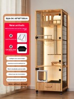 Cage pour chat d'intérieur en bois massif Cat Villa avec vue panoramique et design gain de place - Montage facile