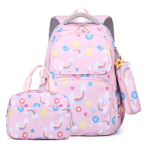 2024 latest nylon book bags children schoolbag backpack lunch box 3in1 cute cartoon school bag set for kids girls