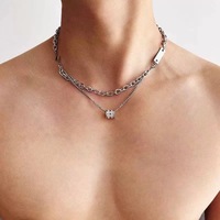 Collier chaîne cubaine double couche en acier titane poli, avec pendentif baril rotatif incrusté de zircon, unisexe, pour le quotidien, style streetwear et hip-hop