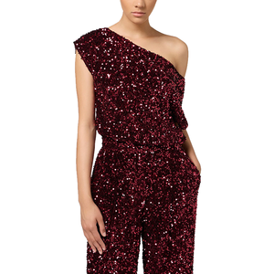 <span class=keywords><strong>Mono</strong></span> de fiesta de noche de lujo de moda <span class=keywords><strong>rojo</strong></span> <span class=keywords><strong>lentejuelas</strong></span> de un hombro personalizado de fabricante de alta calidad para mujer - Product Image 3