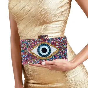 Glitter zincir omuz Crossbody kadın çanta ziyafet akşam çanta renkli Perspex kutusu göz akrilik debriyaj