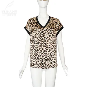 Yufan Womens Leopard In Áo Sơ Mi V Cổ Ngắn Mặc Cho Phụ Nữ Tùy Chỉnh Kích Thước Nhà Máy