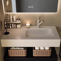 Ensemble de meubles de salle de bain minimalistes italiens, lavabo intégré en céramique thermoforente en pierre frittée pour salle de bain