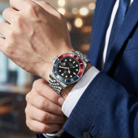 Haut de gamme étanche luxe cadran noir Date mouvement Visible Reloj boîtier Acero inoxydable montre automatique montres de plongée pour hommes