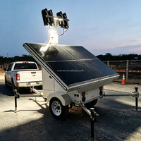 Remorque d'éclairage solaire mobile avec mât de 6 m, lampes LED 1200 W, 4 panneaux solaires de 450 W pour travaux nocturnes