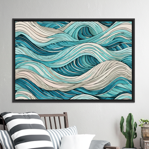 Modern Bohemian Abstract Wave Printed Canvas Artwork - Vibrant Wall Decor,<b>BLACK</b> <b>FRAMED</b> CANVAS - Product Image 3