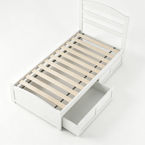 <span class=keywords><strong>Letto</strong></span> <span class=keywords><strong>singolo</strong></span> a piattaforma basso bianco con 2 cassetti contenitore, in legno massello di pino, con <span class=keywords><strong>testiera</strong></span>, moderno, per cameretta bambini - Product Image 5