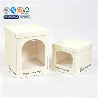 Base de boîte à gâteau en carton ivoire personnalisé 3-en-1 avec fenêtre arquée transparente, qualité alimentaire, emballage d'anniversaire, impression UV personnalisée, OEM ODM, vente en gros