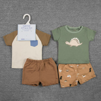 Ensemble de vêtements pour tout-petits Tedmimak, été, unisexe, 6 mois, 4 pièces, coton respirant, confortable, décontracté, imprimé animal, manches courtes