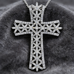 CUSTOM SILVER 10K/14K/18K GOLD PLATED LAB GROWN CVD DIAMOND CLASSIC ENGAGEMENT GIFT SWEATER <b>CHAIN</b> NECKLACE <b>CROSS</b> PENDANT VS - Product Image 2