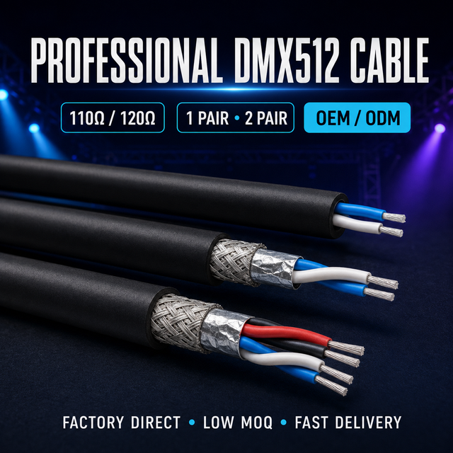 CHUANPU OEM ODM DMX512 Cable 110/120 Ohm 1/2 Pair 22/24AWG Shielded Flexible PVC/TPE Jacket Stage Lighting Control Wire