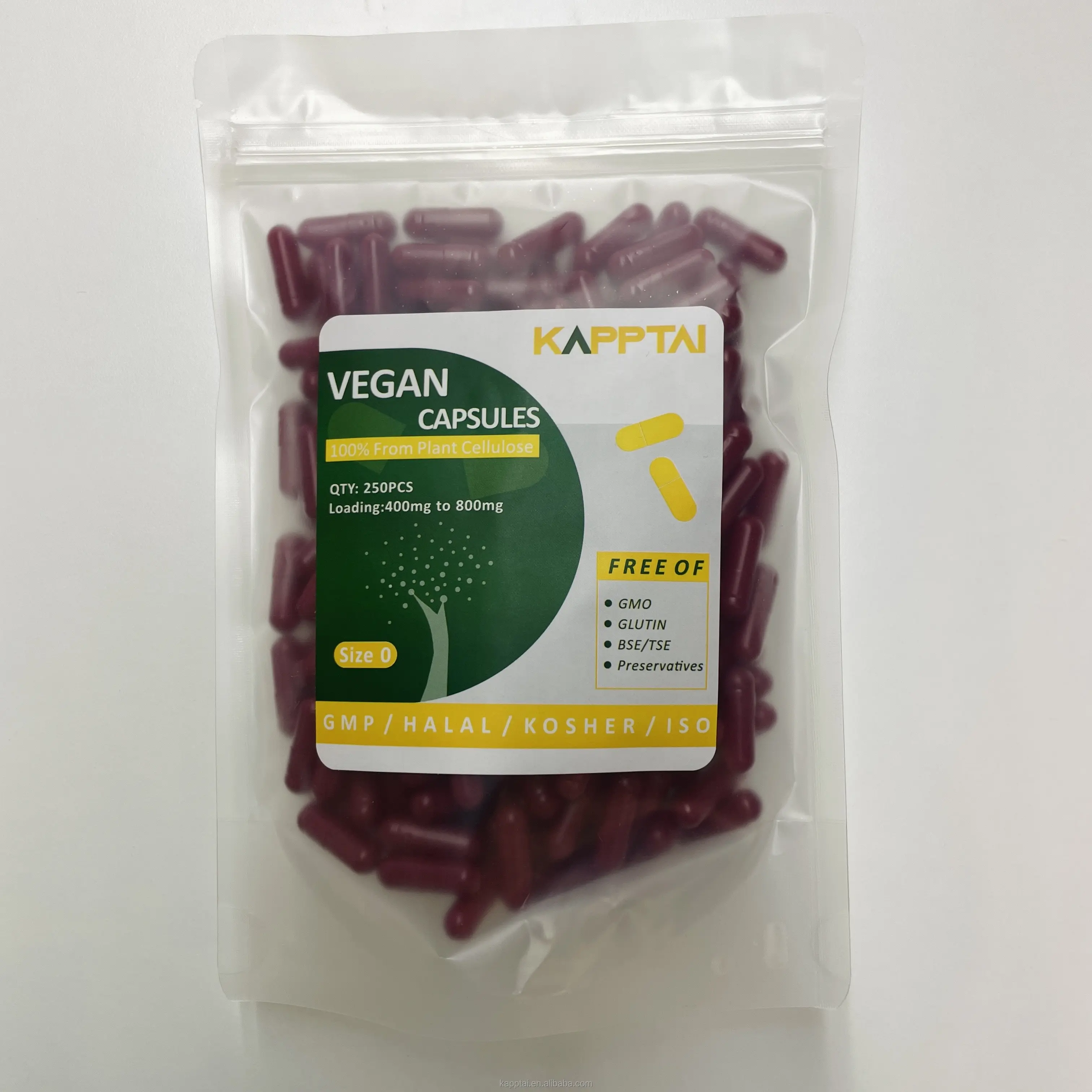 Petite quantité 250 pcs Vegan HPMC Capsules vides Taille 0 in Blanc/Clair/Vert/Rouge Couleurs