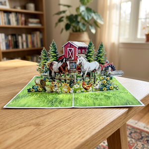Farm Animal Pop-Up Card 3D Paper <b>Craft</b> <b>Die</b>-Cut Design With Horses Chickens Dogs Red Barn Scene Home Decoration - Product Image 1