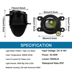 Faros Antiniebla Universales de 2 Pulgadas con Lente Bifocal, Bombilla de Proyector de 12V 40W 6000LM 6500K, Luz Alta/Baja para Auto - Product Image 4