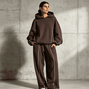 Set Personalizzato di Felpa con Cappuccio e Pantaloni <span class=keywords><strong>da</strong></span> Tuta per <span class=keywords><strong>Donna</strong></span> <span class=keywords><strong>Taglie</strong></span> <span class=keywords><strong>Forti</strong></span>, Tuta Sportiva a Righe Pesante per l'Inverno - Product Image 2